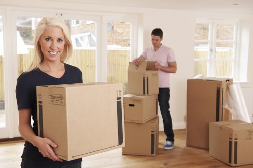 Commercial moving team preparing office relocation in Purley