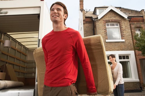 Household items prepared for transport in a removals van