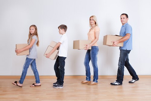 Professional office furniture and equipment being prepared for a Purley move